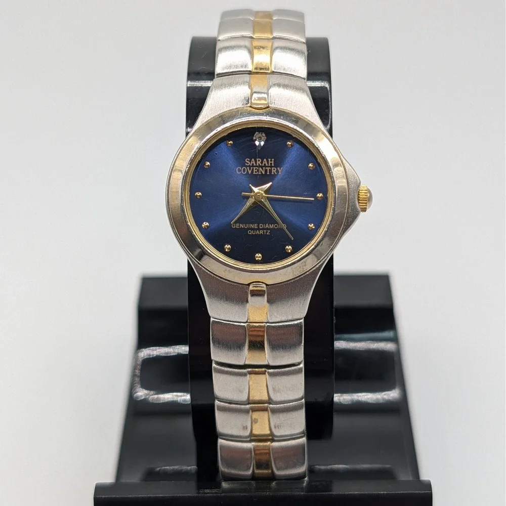 Sarah Coventry Blue Sunburst Dial Diamond‎ Accent Quartz Watch Two Tone 24mm